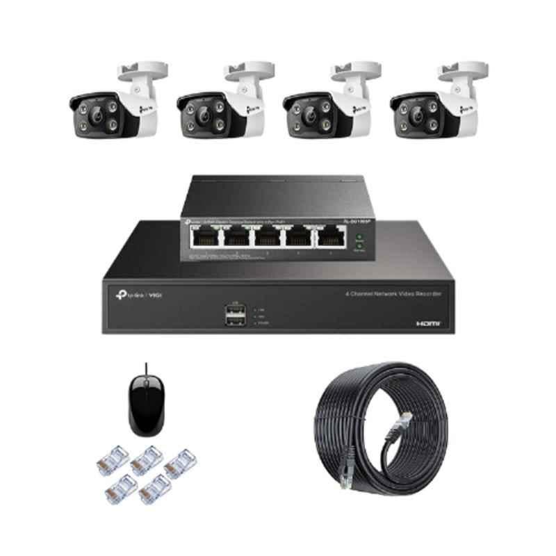 TP-Link VIGI C330 3MP Full Colour Outdoor Network IP Combo Kit with 4 Channel NVR, 4 Cameras, 5 Port POE Switch, D-LINK 100M LAN Cable