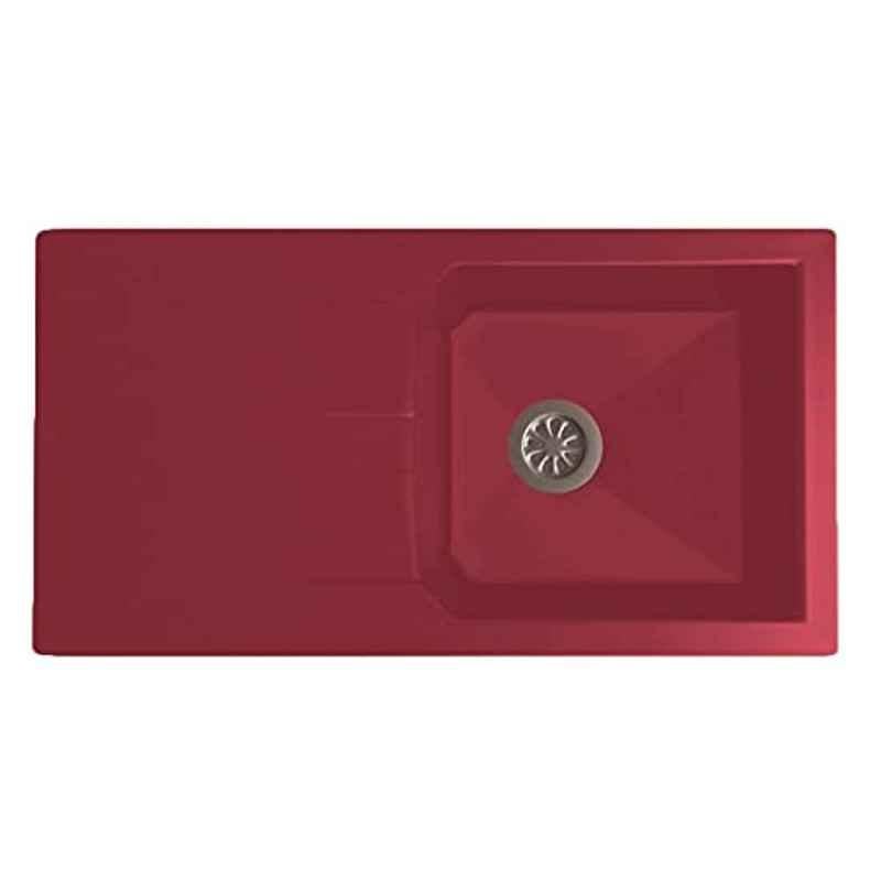Uken Heavy Duty Quartz Kitchen Sink (39X19.5) With Accessories(40/20-Qr-Me-Rs-11) Red