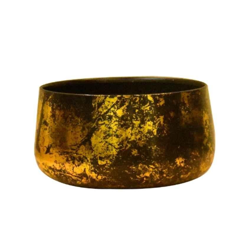 Sone Key Chidiya 3x5.5 inch Iron Handi Shape Gold Black Poly Plant Container for Desktop, Home, Indoor & Outdoor, CPSUL-19-WO-PLATE