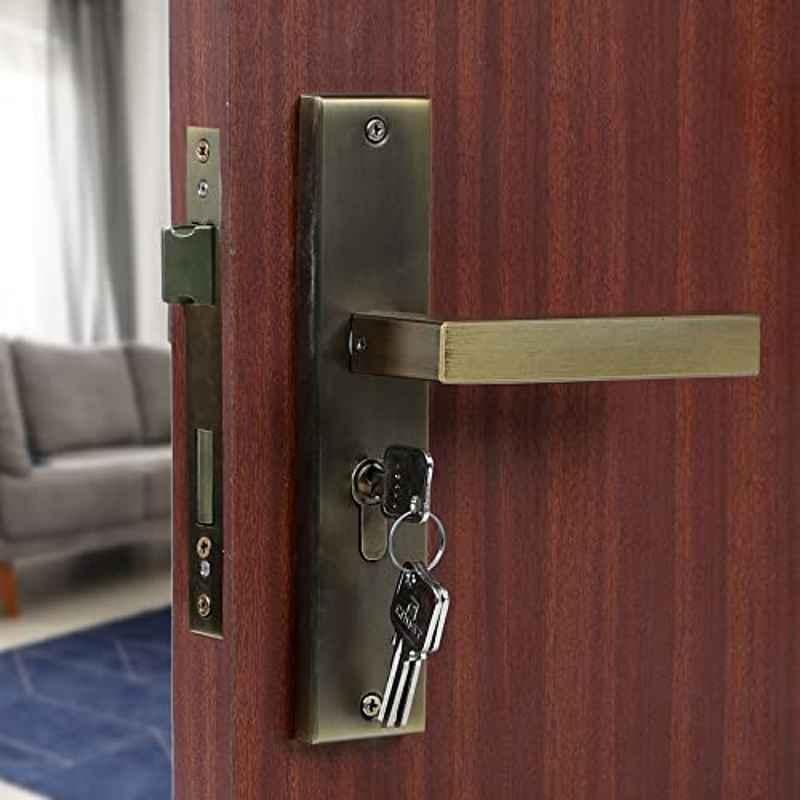 Voltizi 8 inch Stainless Steel 304 Antique Finish Cylindrical Plate Mortise Door Lock Handle Set with Both Side Key, LB-201