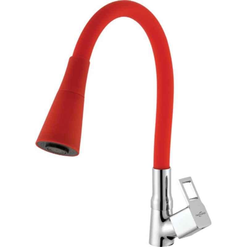 Neelkund Brass Red Chrome Finish Square Cut Flexo Pillar Tap with 360 deg Flexible Silicon Hose & Dual Flow