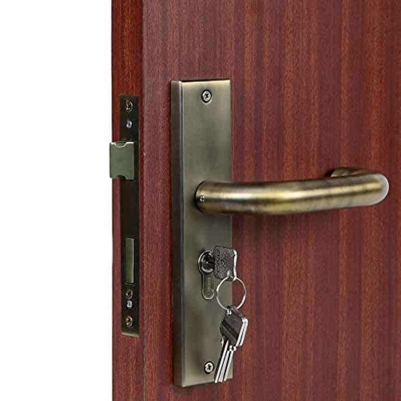 Homexpert MG-1103 8 inch 60mm Stainless Steel Antique Brass Finish Cylindrical Plate Both Side Key Mortise Door Lock Set
