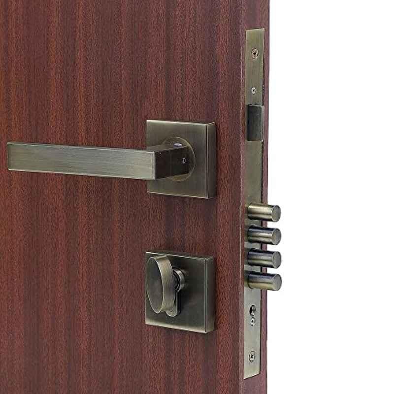 Homexpert Rose LB-301 Stainless Steel Antique Brass Finish Cylindrical Plate One Side Key Mortise Door Lock Set