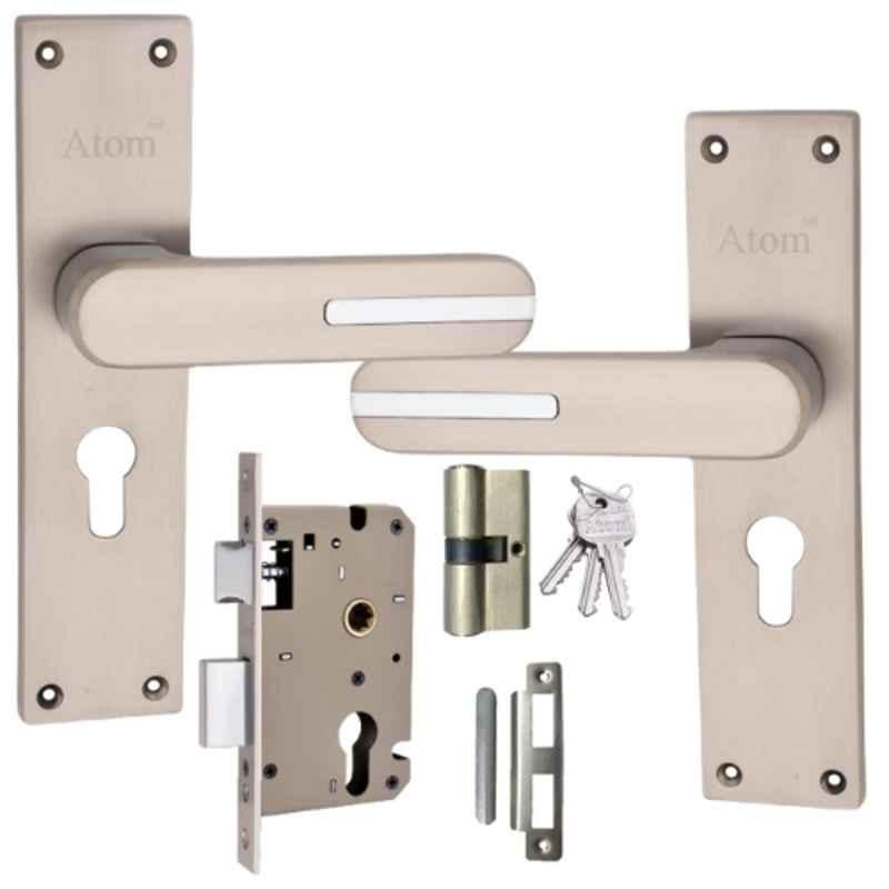 ATOM 203mm Alloy Steel Silver Satin Finish Mortise Door Lock Set, MH-O48-CY-SS-BSK