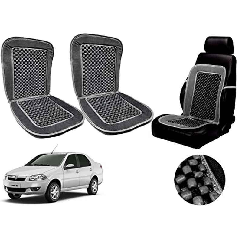 Auto Pearl PU, Velvet & Wooden Beads Grey Rectangular Seat Cushion for Toyota Siena (Pack of 2 )