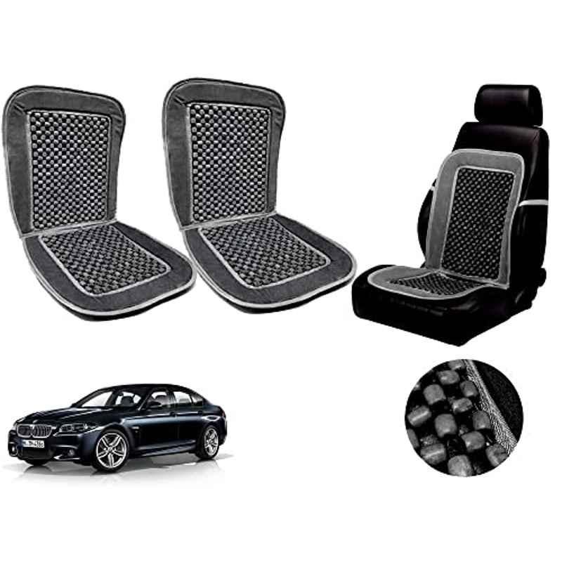 Auto Pearl PU, Velvet & Wooden Beads Grey Rectangular Seat Cushion for BMW 5 Series (Pack of 2 )