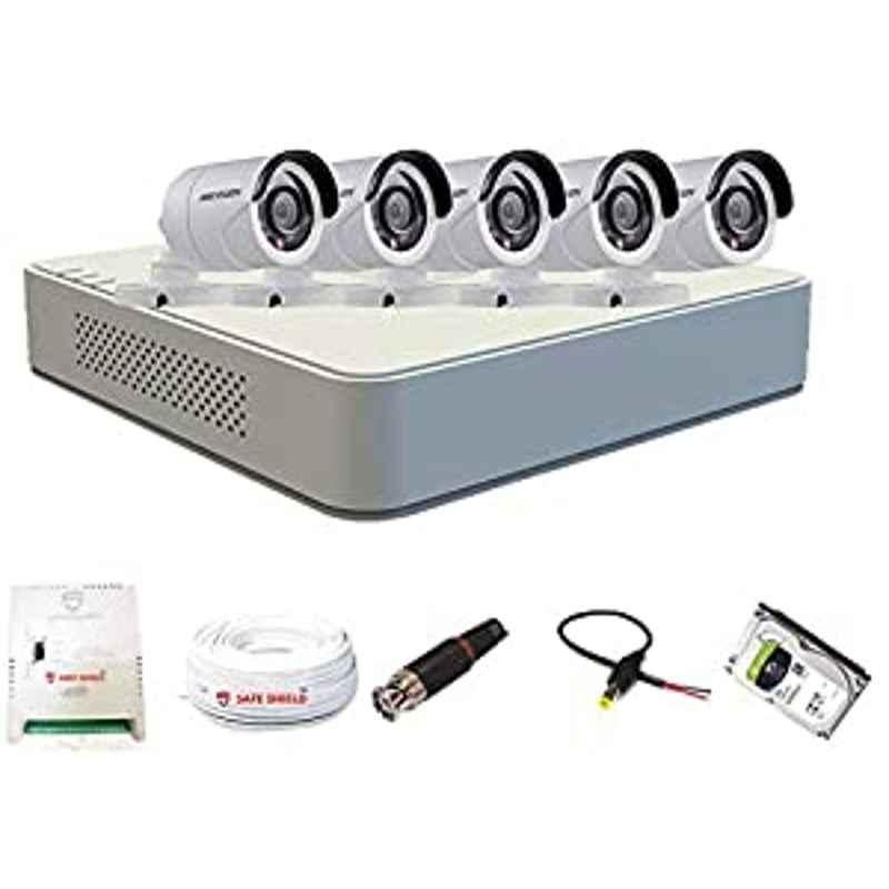 Hikvision 7A08-COT/ECO 8 Channel DVR & 5 Pcs White Bullet LED CCTV Camera with Speedlink Cable & Power Supply Surveillance Kit