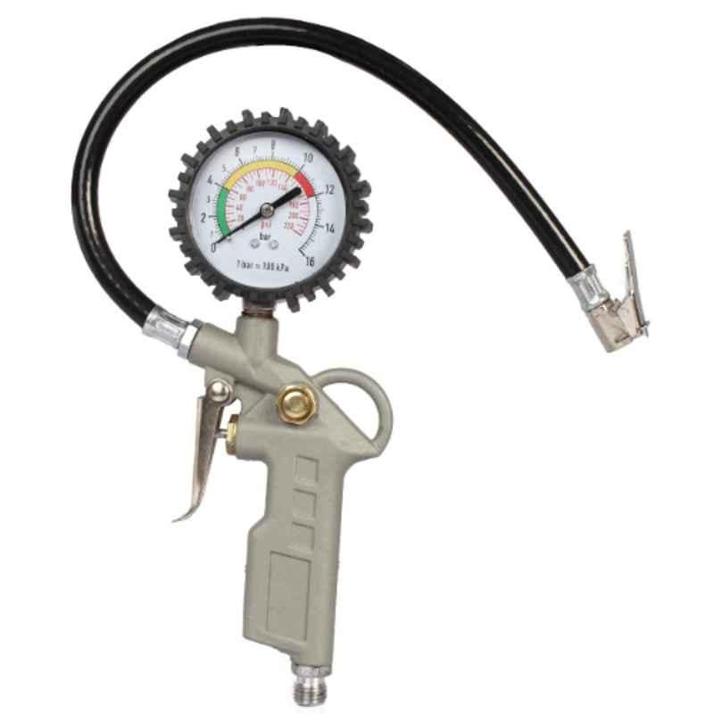 Pinaka Aluminium Alloy Black & Grey Tyre Pressure Gauge & Inflator Gun