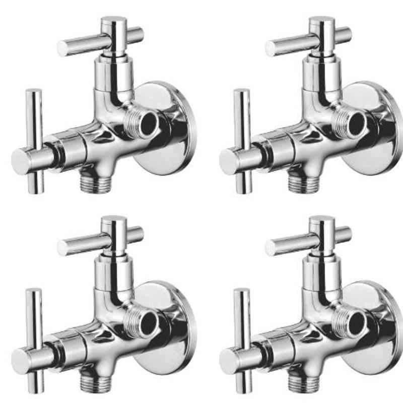 Drizzle Tarim 4 Pcs 2 in 1 Brass Chrome Finish Silver Angle Valve Set, AAC2IN1TARIM4