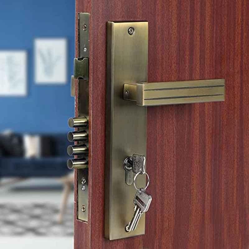 Voltizi Altroz 10 inch Stainless Steel 304 Antique Brass Finish Cylindrical Plate Mortise Door Lock Handle Set