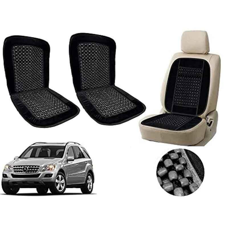 Auto Pearl PU, Velvet & Wooden Beads Black Rectangular Seat Cushion for Mercedes Benz ML350 (Pack of 2 )