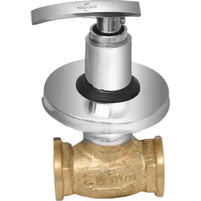 Neelkund Soft 15mm Brass Silver Chrome Finish Concealed Stop Cock Stop Cock for Bathroom & Kitchen