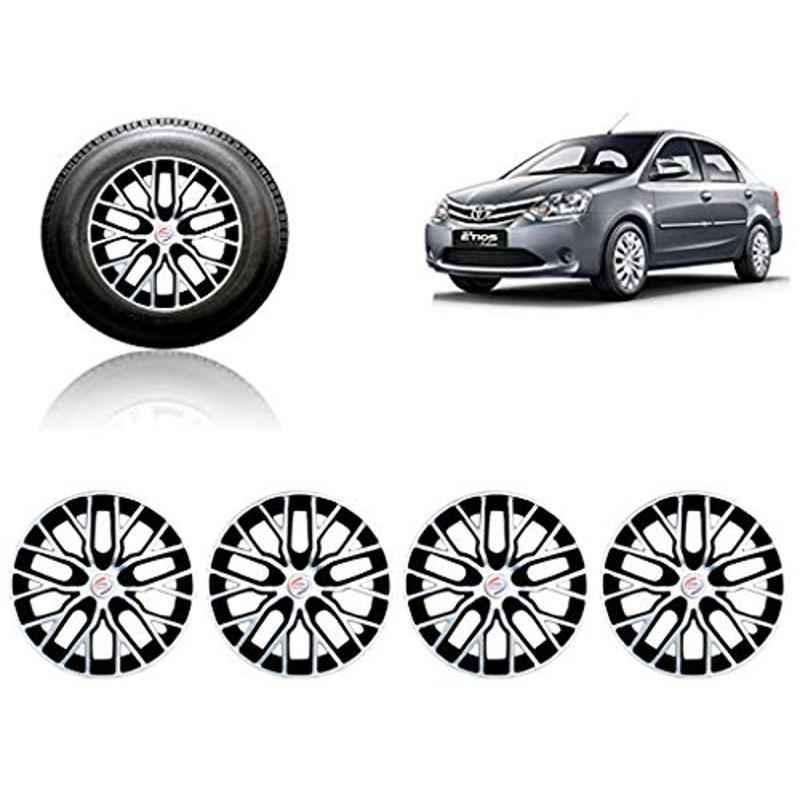 Auto Pearl 4 Pcs 14 inch ABS Silver & Black Press Type Fitting Car Wheel Cover Set for Toyota Etios