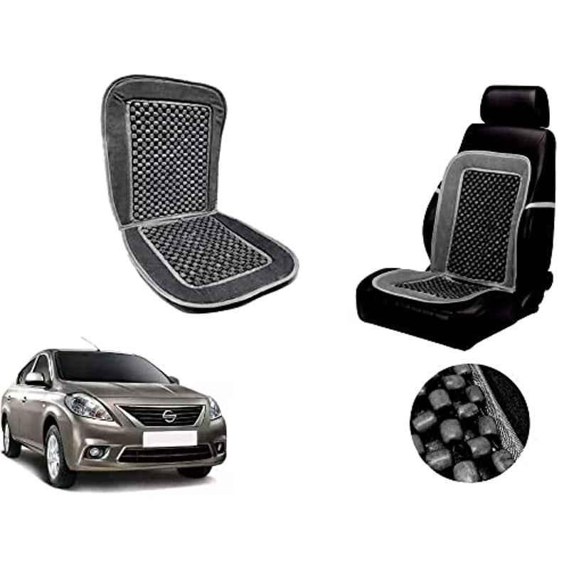 Auto Pearl PU, Velvet & Wooden Beads Grey Rectangular Seat Cushion for Nissan Sunny