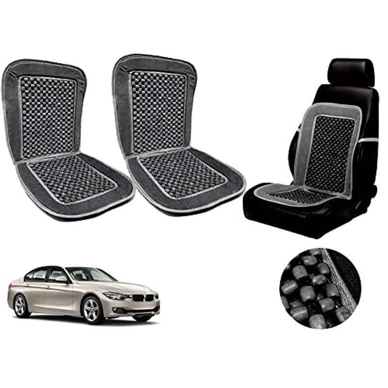 Auto Pearl PU, Velvet & Wooden Beads Grey Rectangular Seat Cushion for BMW 325i (Pack of 2 )