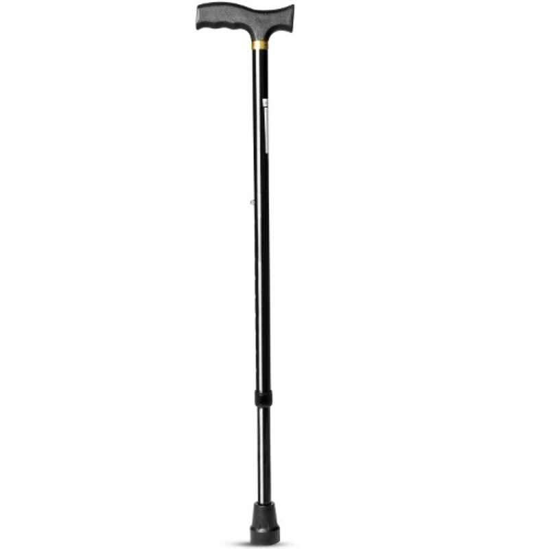 Entros Premium Black Aluminum L-Shaped Height Adjustable Folding Single Walking Stick, KL920L - BLACK