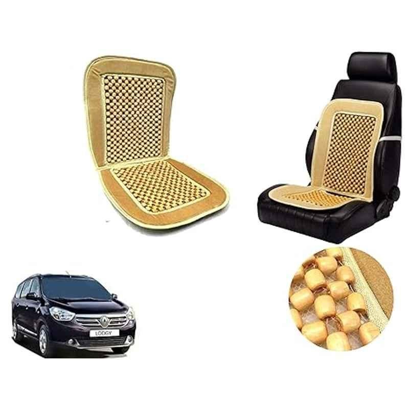 Auto Pearl PU, Velvet & Wooden Beads Beige Rectangular Seat Cushion for Renault Lodgy