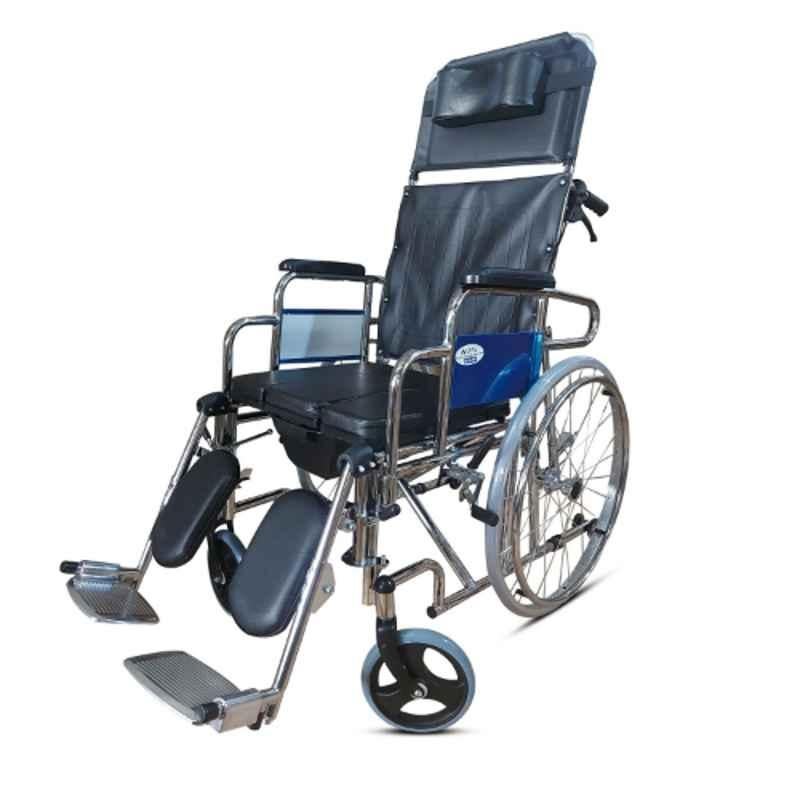 VMS Steel Black Foldable Commode Cum Wheelchair, VWE-1043