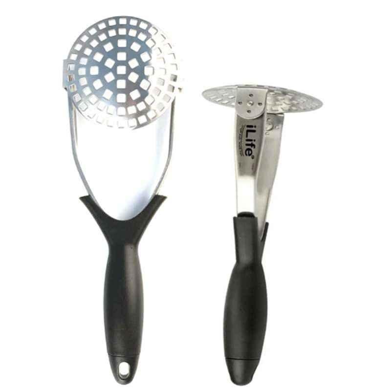 iLife Stainless Steel 2 in 1 Tomato Vegetable Masher & Spatula with Horizontal Slotted for Turning & Flipping