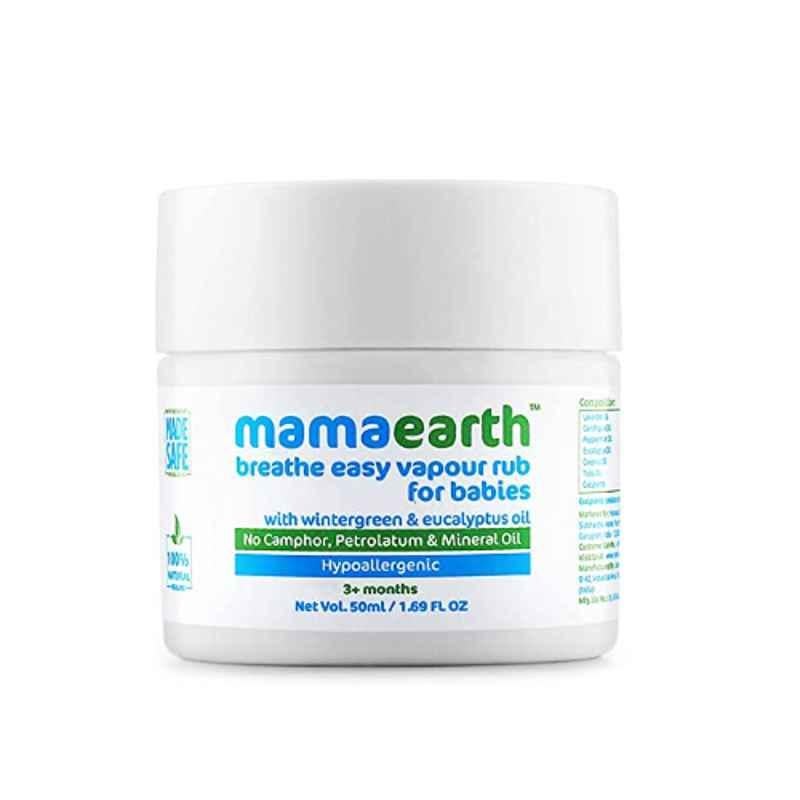 Mamaearth 50g Natural Breathe Easy Wintergreen, Eucalyptus & Tulsi Vapour Rub Balm, MAE2034