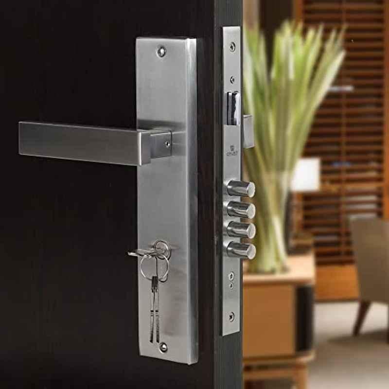 Voltizi 10 inch Stainless Steel Matt Finish Cylindrical Plate Mortise Door Lock Set with 3 Keys, LB1007
