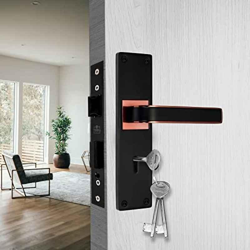 Screwtight 8 inch Zinc Black Rose Gold Heavy Duty Mortise Handle Door Lock Set, AZMPH-3184-KY-ZBRG