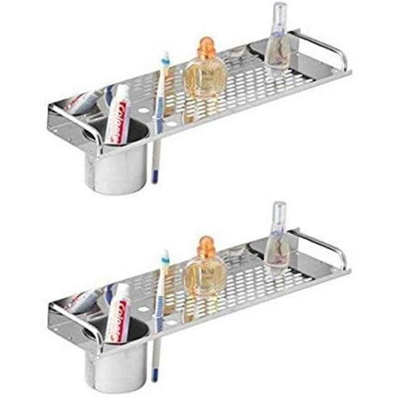 Logger 16x5 inch Stainless Steel Chrome Wall Shelf Tumbler Set