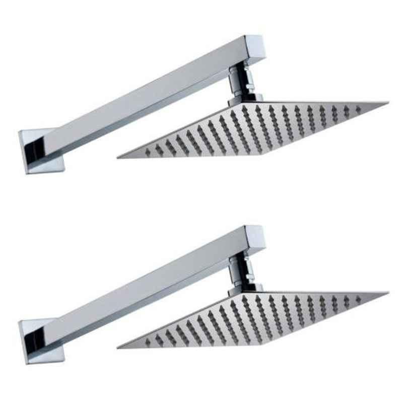 Drizzle Ultra Slim 2 Pcs 8x8 inch Stainless Steel Chrome Finish Silver Overhead Shower Set with 18 inch Long Arm, A8X8USLIMBS2