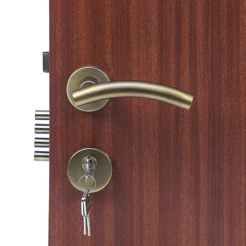 Handle Waala Rose LB-1102 60mm Stainless Steel Antique Brass Finish One Side Key Mortise Door Lock Set
