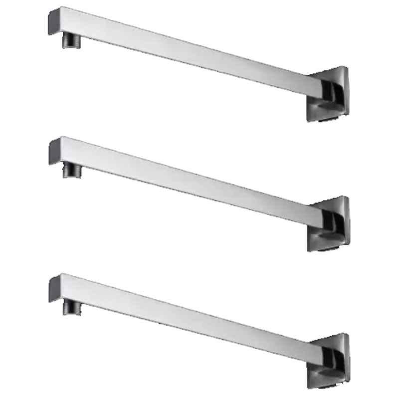 Fastgear 9 inch Steel & Brass Chrome Finish Square Showerhead Arm with Wall Flange (Pack of 3)