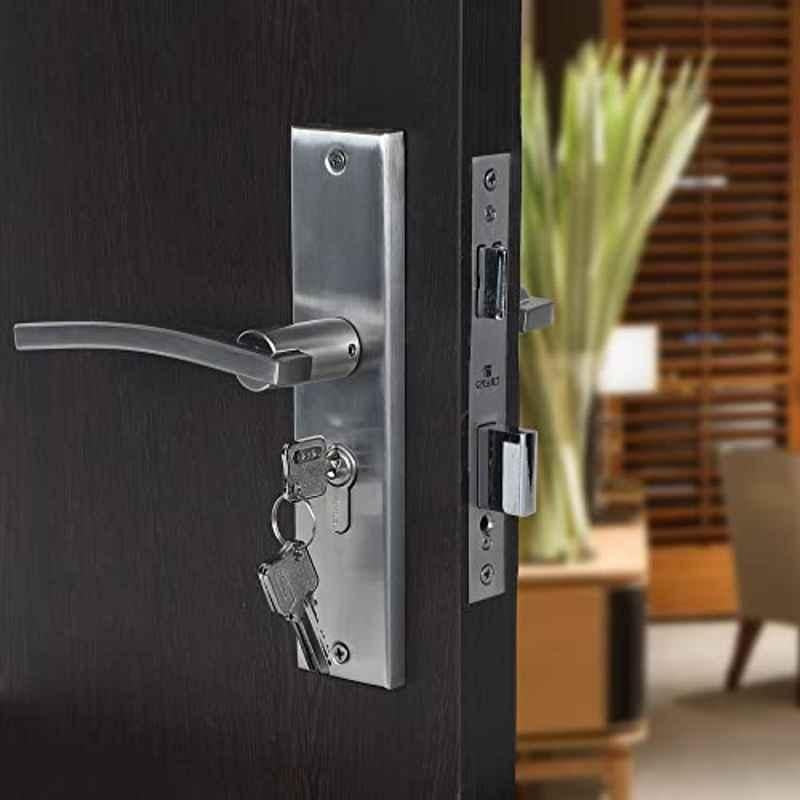 Voltizi 8 inch Stainless Steel Matt Finish Cylindrical Plate Both Side Key Mortise Door Lock Handle Set with 3 Computer Keys, Ivy-BSK