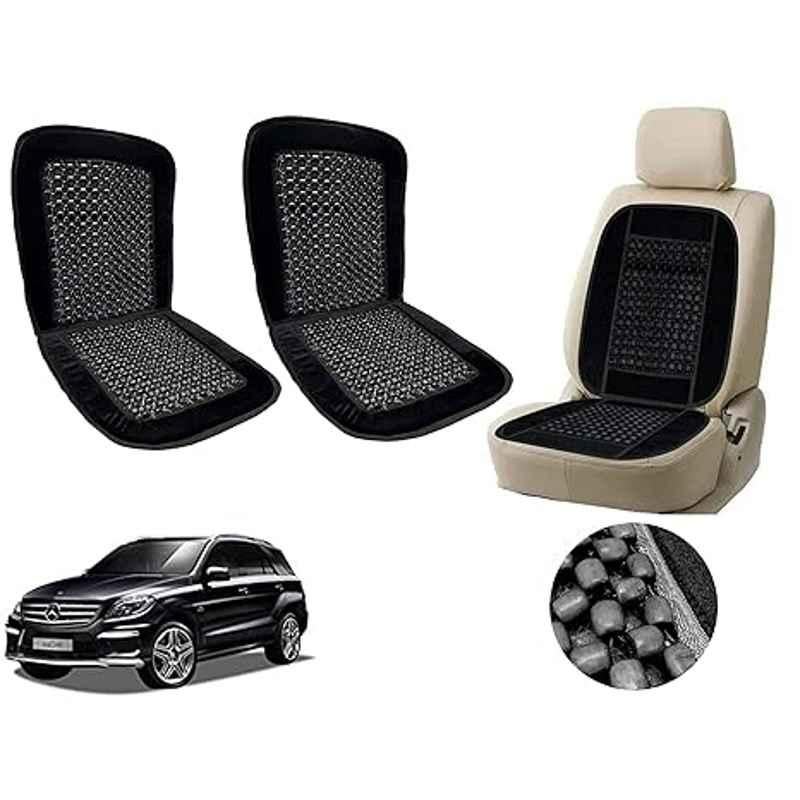 Auto Pearl PU, Velvet & Wooden Beads Black Rectangular Seat Cushion for Mercedes Benz M-Class (Pack of 2 )
