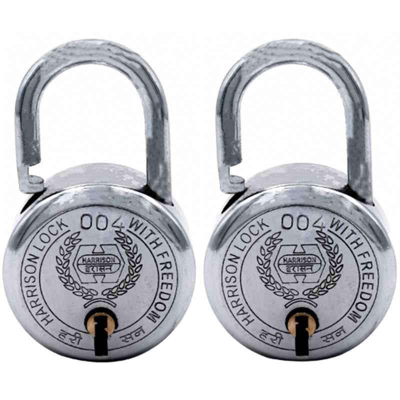 Harrison 45mm 6 Lever Mild Steel Bright Chrome Polished Finish Round Padlock with 3 Keys, T-26-0273 (Pack of 2)