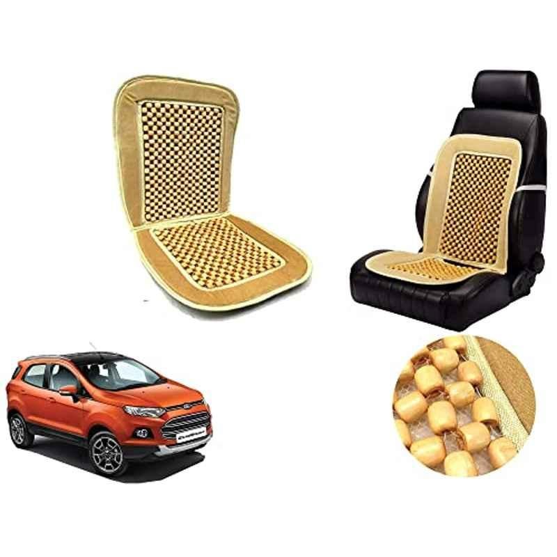 Auto Pearl PU, Velvet & Wooden Beads Beige Rectangular Seat Cushion for Ford Ecosport