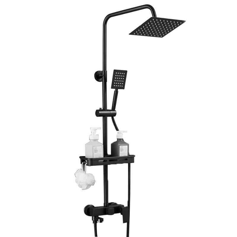 Aquieen 8 inch Stainless Steel 304 Black Shower Set with Basket & Waterfall Mixer