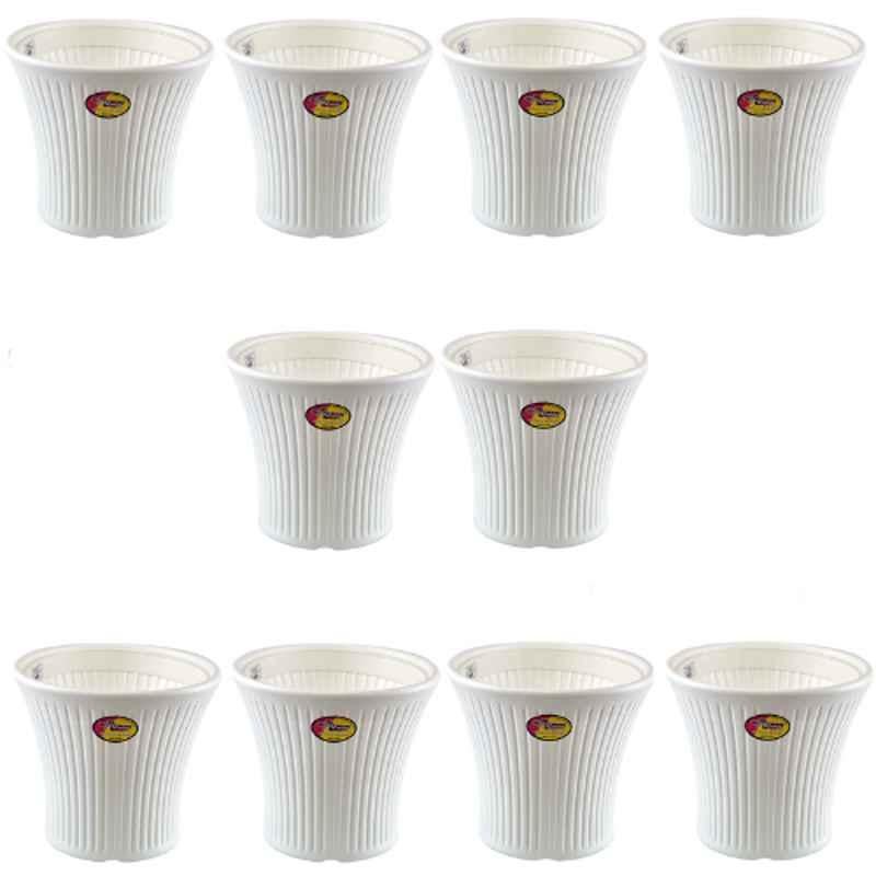Rishta 9x10 inch Plastic White Round Poudha Planter Gamla Pot with Tray (Pack of 10)