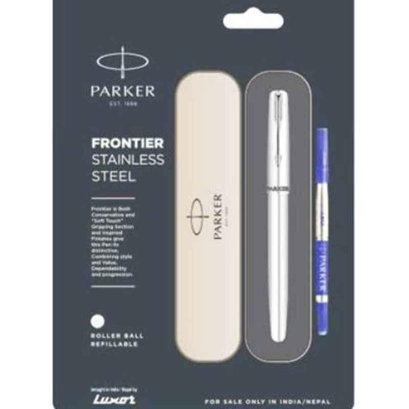 Parker Blue Ink Frontier Stainless Steel Roller Ball Pen