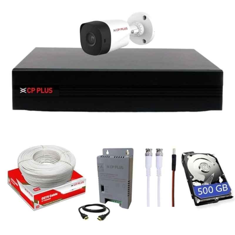 CP Plus 2.4MP Full HD 4 Channel DVR with Built in Audio MIC, 1 Pc Outdoor White Camera, 500GB HDD, 4 Ch SMPS & CCTV Cable Combo Kit