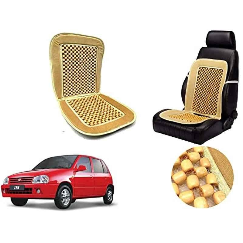 Auto Pearl PU, Velvet & Wooden Beads Beige Rectangular Seat Cushion for Maruti Suzuki Zen