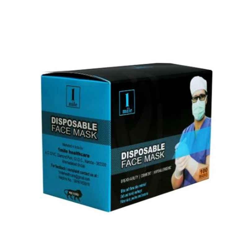 1Mile 3 Ply Blue Soft Microfiber Disposable Face Mask (Pack of 100)