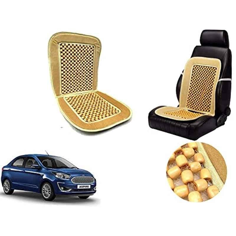 Auto Pearl PU, Velvet & Wooden Beads Beige Rectangular Seat Cushion for Ford Aspire 2019