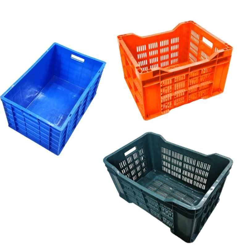 Xela 289-3Com 3 Pcs Plastic Blue, Green & Orange Multipurpose Heavy Duty Portable Crate Set