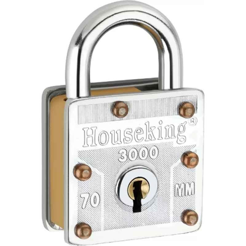 Houseking 3000 70mm Iron & Brass Silver Padlock with 3 Keys