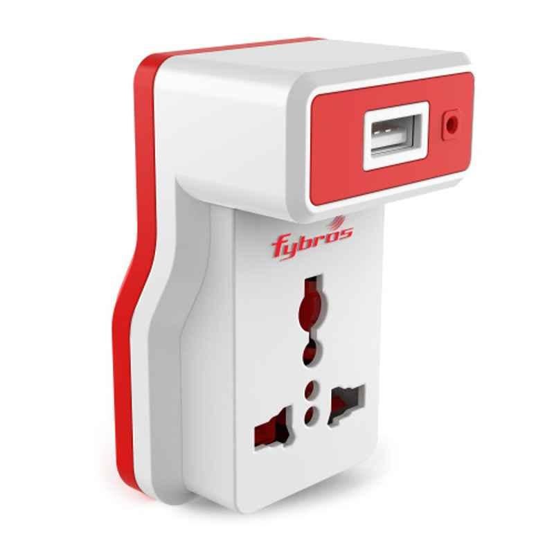 Fybros Atlas 3 Pin Travel Multi Plug with USB Charging & Mini LED Indicator, 8098