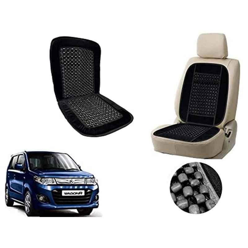 Auto Pearl PU, Velvet & Wooden Beads Black Rectangular Seat Cushion for Maruti Suzuki WagonR 2017