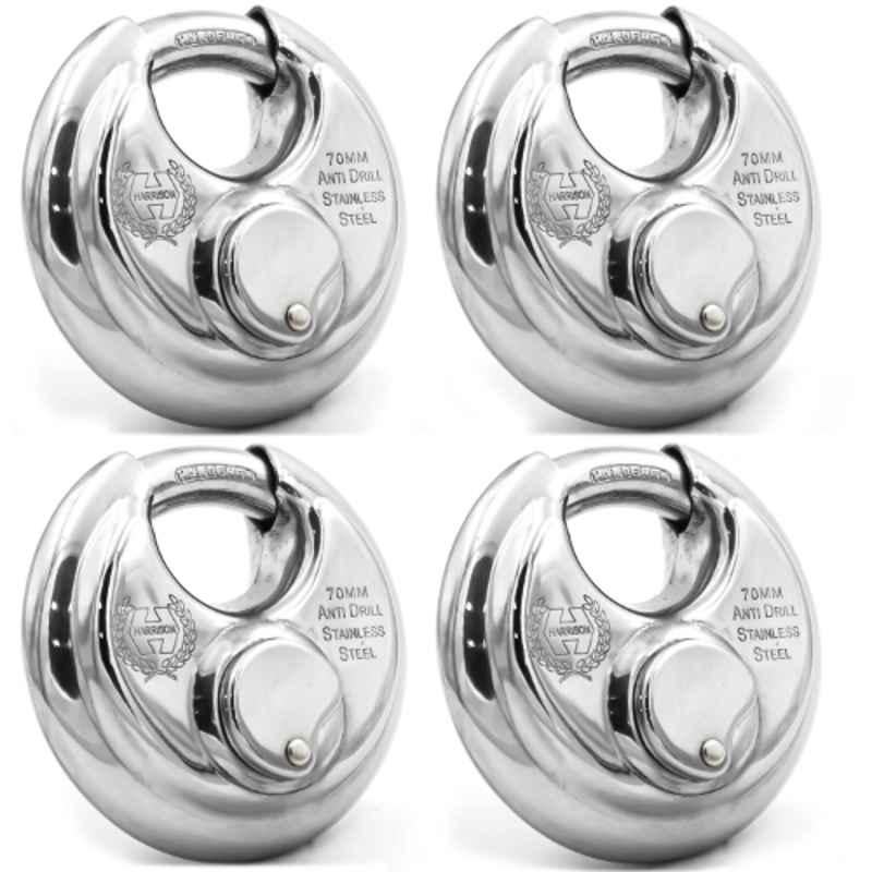 Harrison 70mm 12 Pins Mild Steel Round Padlock with 3 Computerised Keys, SUPER-STAR-0495 (Pack of 4)