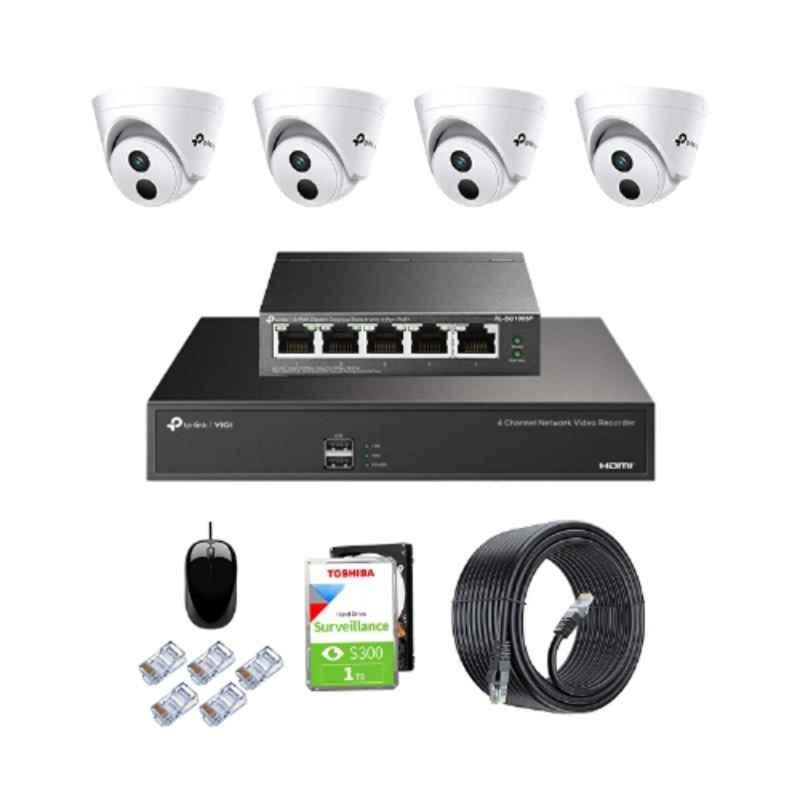 TP-Link VIGI C420I 2MP Indoor Network IP Combo Kit with 4 Channel NVR, 4 Cameras, 5 Port POE Switch, 1TB HDD, D-LINK 100M LAN Cable & Connectors