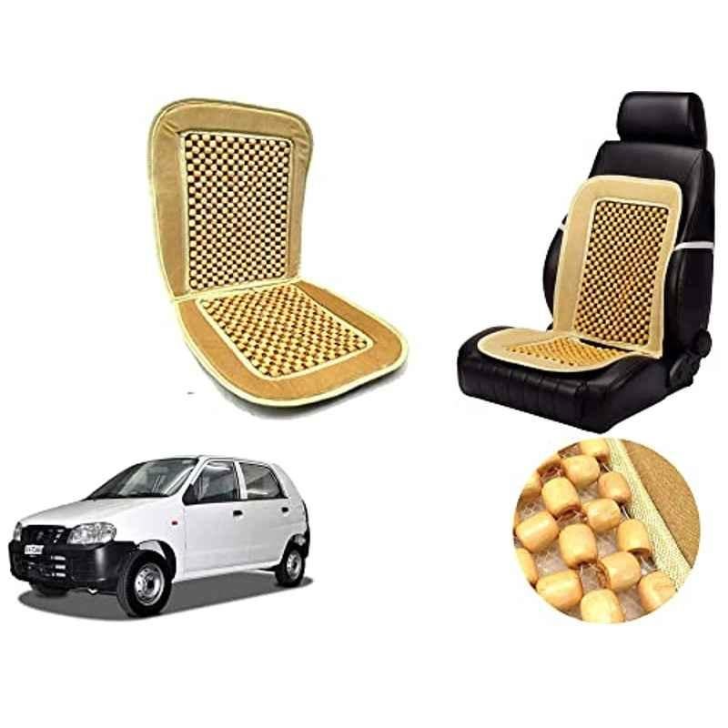 Auto Pearl PU, Velvet & Wooden Beads Beige Rectangular Seat Cushion for Maruti Suzuki Alto