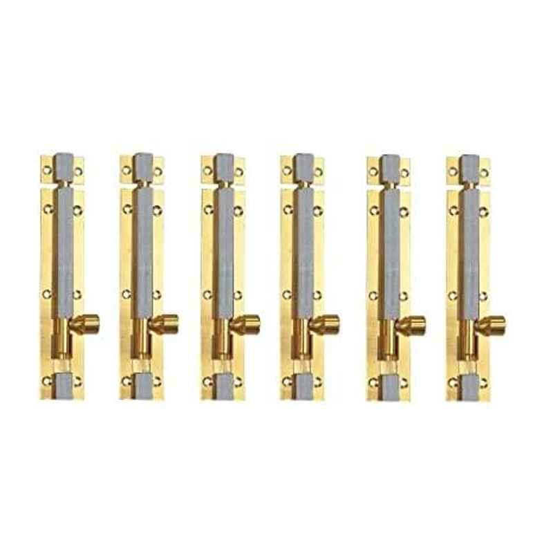 Smart Shophar 8 inch Brass Gold Silver Plain Tower Bolt, SHA10TW-PLAN-GS08-P6 (Pack of 6)