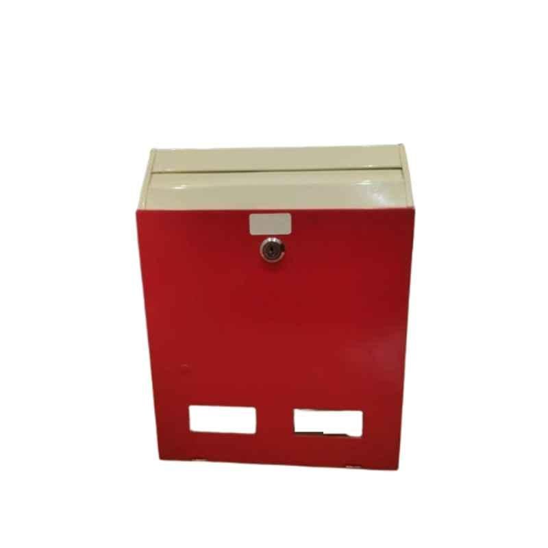 Implemental 26x33x9cm Metal Red & Ivory Wall Hanging Letter Box Key Lock System
